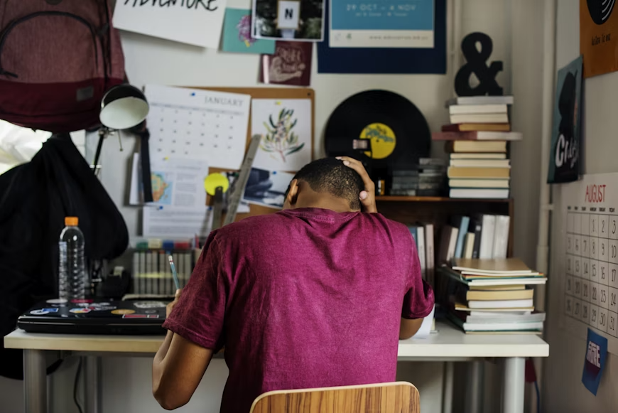 student laptop studying at home